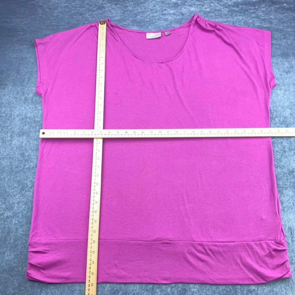 Avenue Plus Size 22/24 Magenta Pink Ruched Banded Hem Scoop Neck Knit Top Blouse - Picture 3 of 8